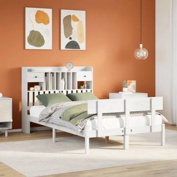 Bookcase Bed without Mattress - White Double Solid Pine