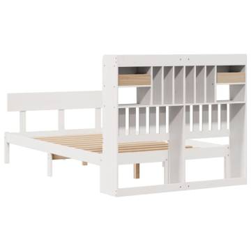 Bookcase Bed without Mattress - White Double Solid Pine