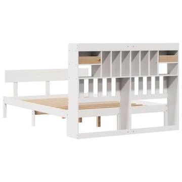 Bookcase Bed Without Mattress - White Solid Pine 140x190 cm