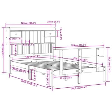 Bookcase Bed without Mattress - Solid Pine Frame 120x200 cm