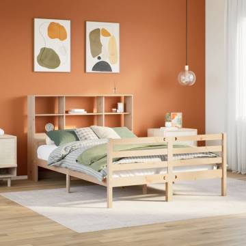 Bookcase Bed without Mattress | Solid Pine Wood Double 135x190 cm