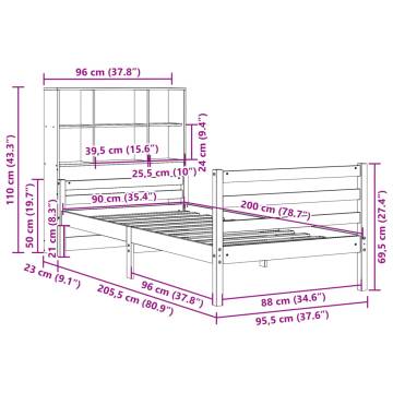 Bookcase Bed 90x200 cm - Solid Pinewood Frame | HipoMarket