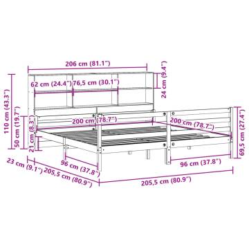 Bookcase Bed Without Mattress - Solid Pinewood, White 200x200 cm