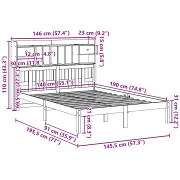 Bookcase Bed without Mattress - White 140x190 cm Solid Pine