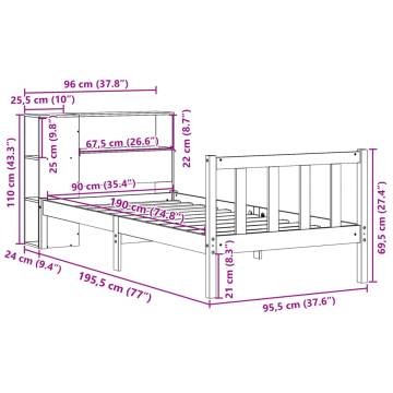 Bookcase Bed without Mattress Wax Brown 90x190 cm - Hipo Market