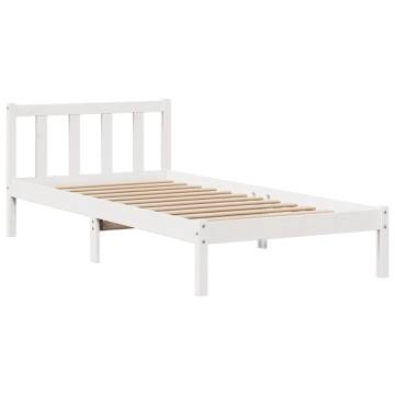 Bookcase Bed without Mattress - Solid Pine, White, 90x190 cm