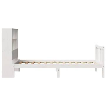 Bookcase Bed without Mattress - Solid Pine, White, 90x190 cm