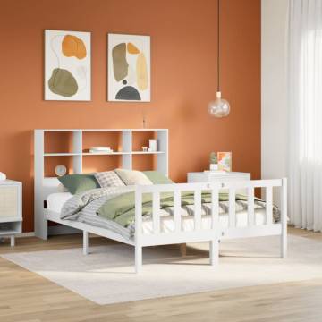 Bookcase Bed Without Mattress - White Solid Pine Small Double