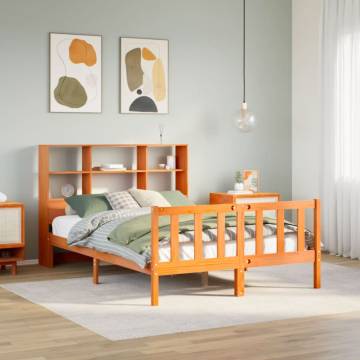 Bookcase Bed without Mattress - Wax Brown, Small Double Pine