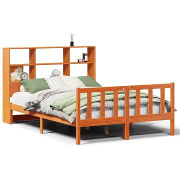 Bookcase Bed without Mattress - Wax Brown, Small Double Pine