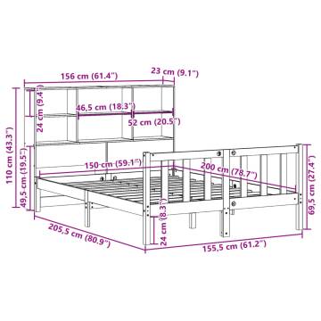 Bookcase Bed without Mattress - Wax Brown King Size (150x200 cm)