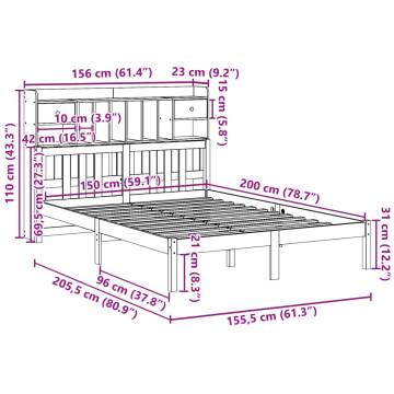 Bookcase Bed without Mattress 150x200 cm King - Solid Pine | HipoMarke