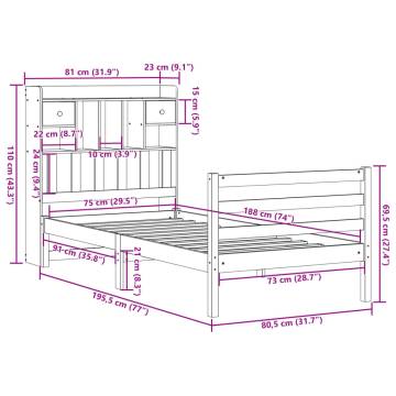 Bookcase Bed without Mattress - Wax Brown 75x190 cm | Hipo Market