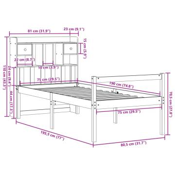 Bookcase Bed 75x190 cm - Solid Pine Wood Small Single Bed