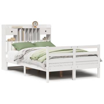 Bookcase Bed without Mattress - Solid Pine, White, Double 135x190 cm