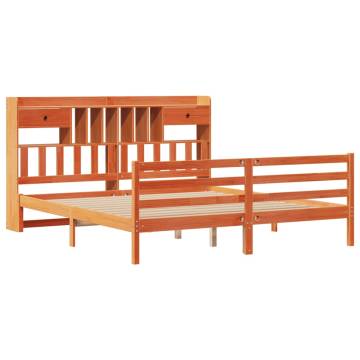 Bookcase Bed without Mattress - Wax Brown Solid Pine 200x200cm