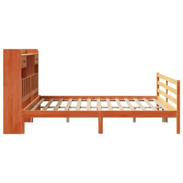 Bookcase Bed without Mattress - Wax Brown Solid Pine 200x200cm