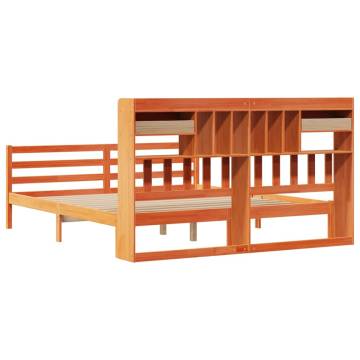 Bookcase Bed without Mattress - Wax Brown Solid Pine 200x200cm