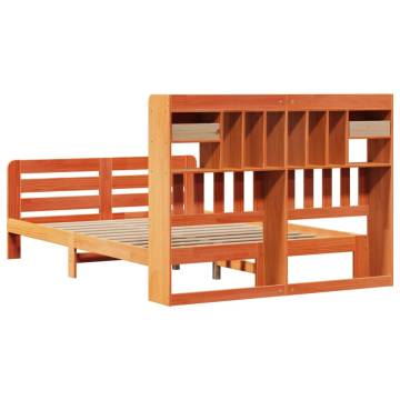 Bookcase Bed King Size Solid Wood Pine - Wax Brown