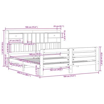 Bookcase Bed 180x200 cm Super King - Solid Wood Pine