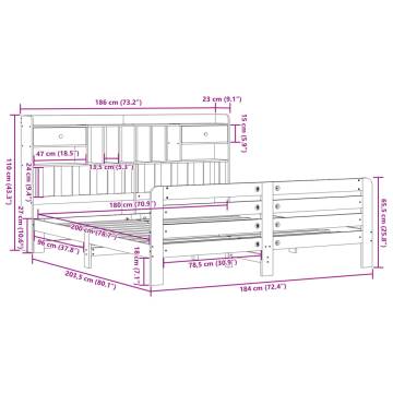 Bookcase Bed Without Mattress | Wax Brown 180x200 cm Super King