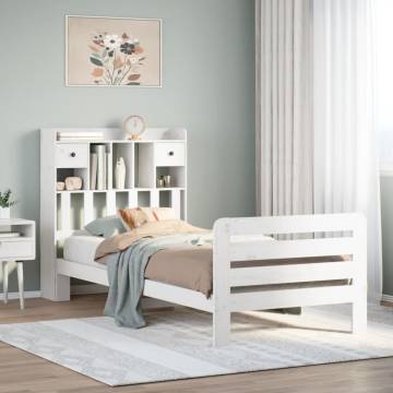 White Bookcase Bed 75x190 cm - Small Single Solid Pine