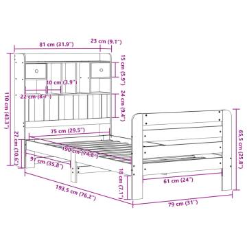 White Bookcase Bed 75x190 cm - Small Single Solid Pine