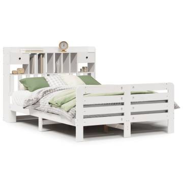 Bookcase Bed without Mattress - White Solid Pine 140x190 cm