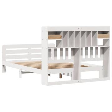 Bookcase Bed without Mattress - White Solid Pine 140x190 cm