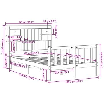 Bookcase Bed Without Mattress - Wax Brown Solid Wood 135x190 cm