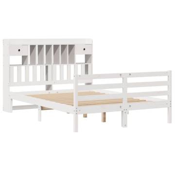 Bookcase Bed King Size White 150x200 cm - Solid Pine Wood