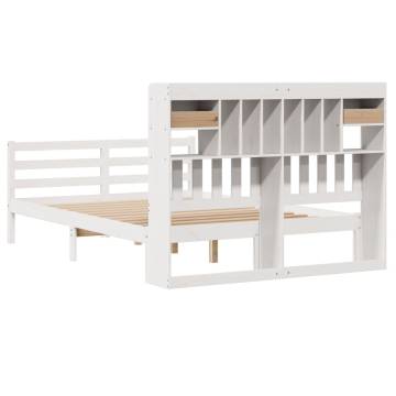 Bookcase Bed King Size White 150x200 cm - Solid Pine Wood