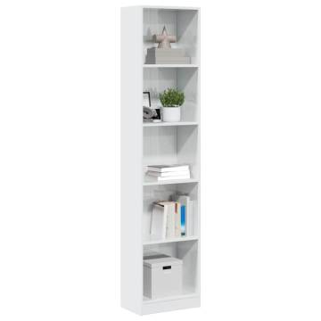 High Gloss White Bookcase - 40x24x176 cm Engineered Wood