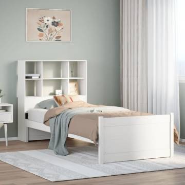 Bookcase Bed without Mattress - White Solid Pine 75x190cm