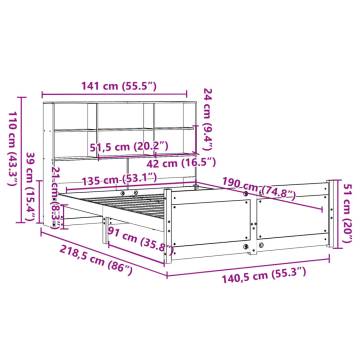 Bookcase Bed 135x190 cm Double - Solid Wood Pine | HipoMarket