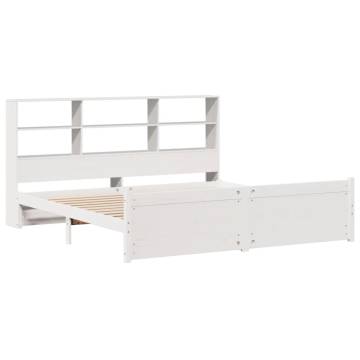 Bookcase Bed Without Mattress - White Solid Pine 200x200cm