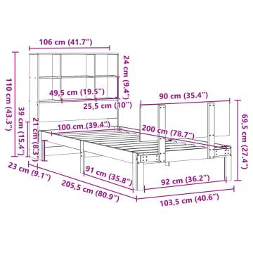 Bookcase Bed without Mattress - Solid Wood Pine 100x200cm