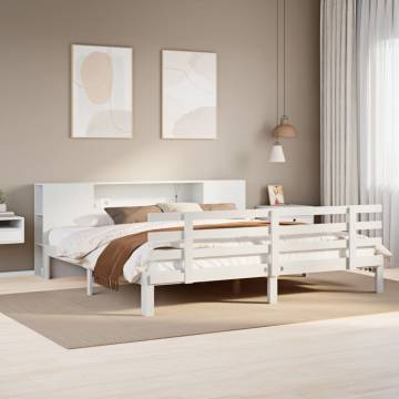 Bookcase Bed Without Mattress - Solid Pine, White, 200x200cm