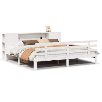 Bookcase Bed Without Mattress - Solid Pine, White, 200x200cm