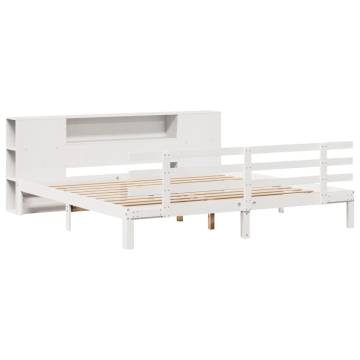 Bookcase Bed Without Mattress - Solid Pine, White, 200x200cm