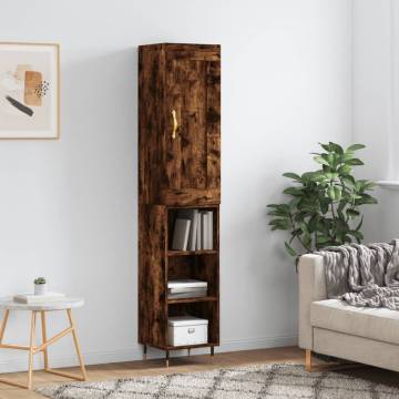 Stylish Highboard Smoked Oak - Engineered Wood - 34.5x34x180 cm