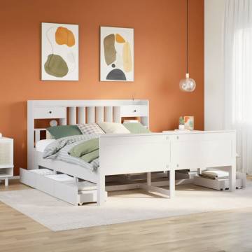 Bookcase Bed without Mattress - White 180x200 cm Super King