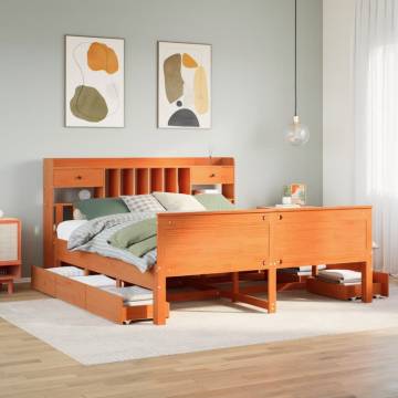 Bookcase Bed Without Mattress in Wax Brown | Solid Wood Pine