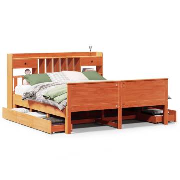 Bookcase Bed Without Mattress in Wax Brown | Solid Wood Pine