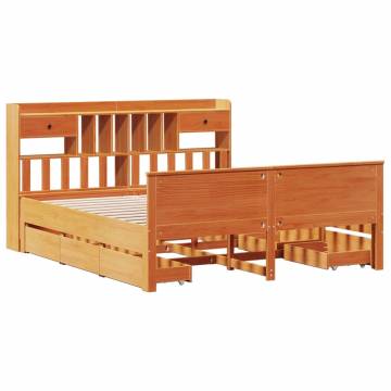 Bookcase Bed Without Mattress in Wax Brown | Solid Wood Pine