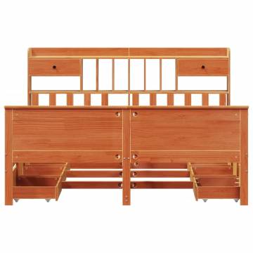 Bookcase Bed Without Mattress in Wax Brown | Solid Wood Pine