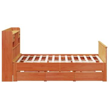 Bookcase Bed Without Mattress in Wax Brown | Solid Wood Pine