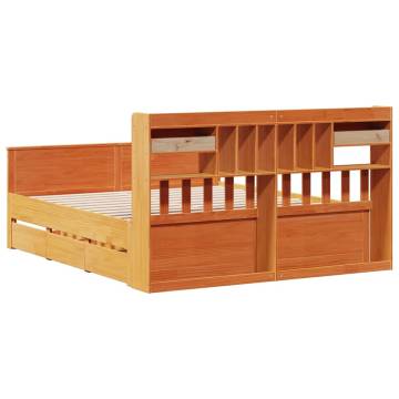 Bookcase Bed Without Mattress in Wax Brown | Solid Wood Pine