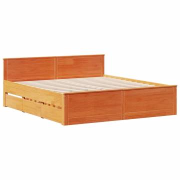 Bookcase Bed Without Mattress in Wax Brown | Solid Wood Pine