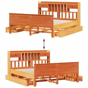 Bookcase Bed Without Mattress in Wax Brown | Solid Wood Pine